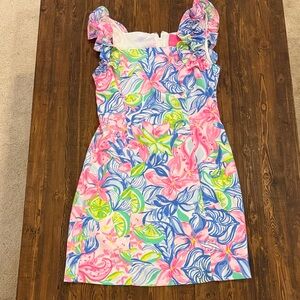 Lilly Pulitzer Ruffle Sleeve Floral Dress Pink Blue Green Size 6